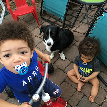 Two children and a dog
